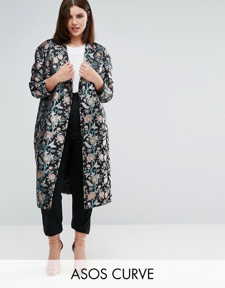 Asos Curve Premium Slim Coat In Jacquard - Multi