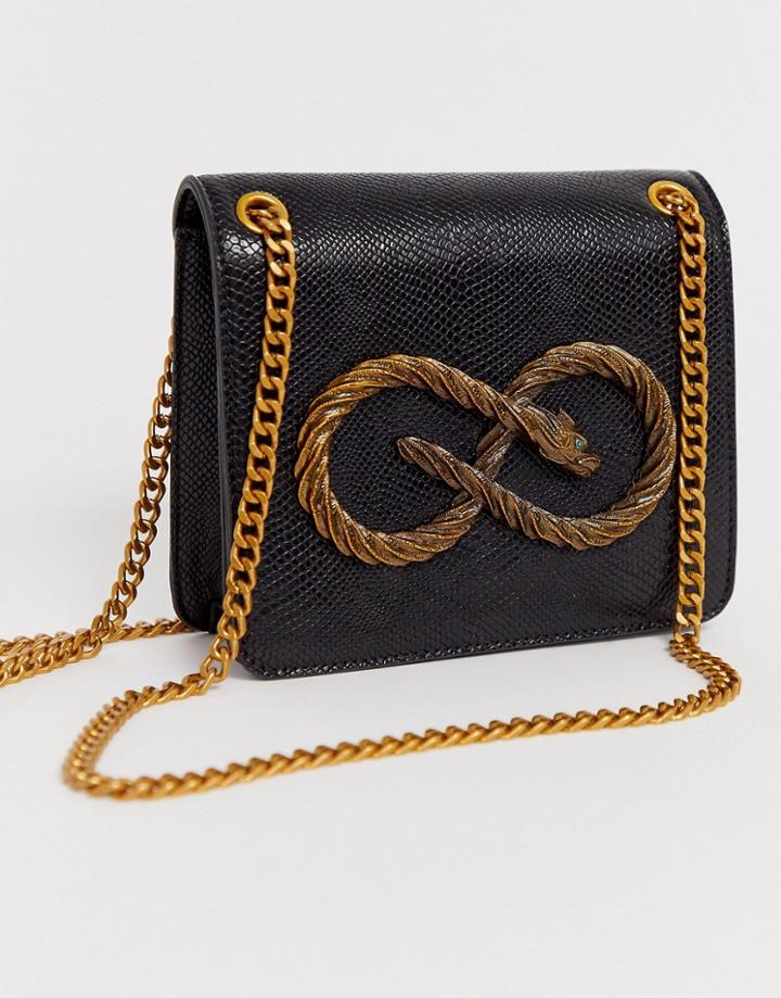 Asos Design Cross Body In With Ornate Snake Detail - Black