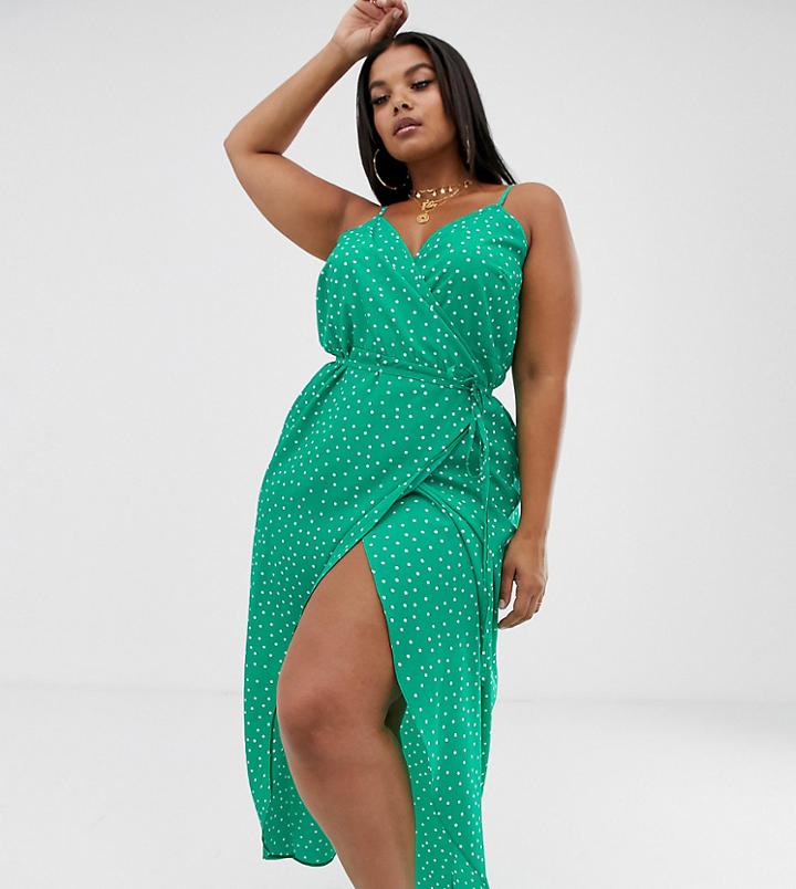 Asos Design Curve Cami Wrap Maxi Dress In Polka Dot - Multi