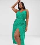 Asos Design Curve Cami Wrap Maxi Dress In Polka Dot - Multi