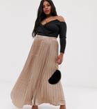 Koco & K Plus Pleated Maxi Skirt In Stone - Beige