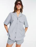 Asos Design Set Bowling Shirt In Washed Duck Egg Blue-blues