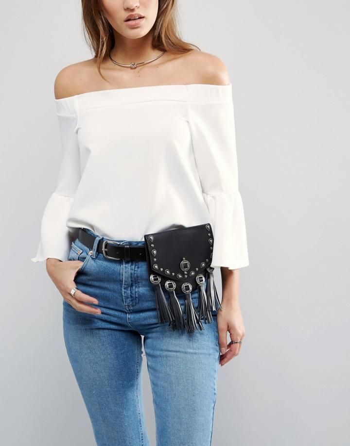 Pieces Fringed Fanny Pack Belt - Black