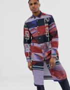 Asos Design Super Longline Shirt In Glitch Text - Navy