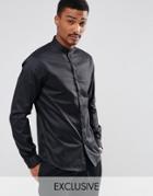 Noak Skinny Grandad Shirt - Black