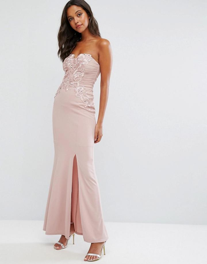 Lipsy Nude Bandeau Maxi Dress With Waxed Lace Detail - Pink