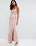 Lipsy Nude Bandeau Maxi Dress With Waxed Lace Detail - Pink