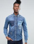 Pepe Jeans Worn Denim Shirt - Blue