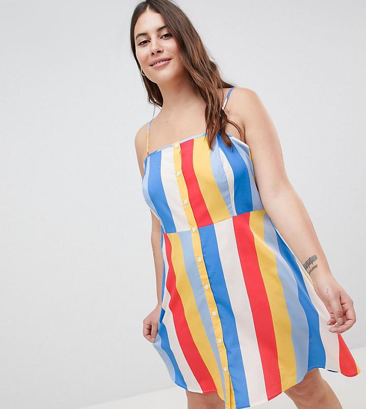 Influence Plus Button Front Rainbow Stripe Sundress-multi