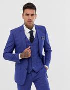 Harry Brown Slim Fit Mid Blue Burgundy Check Suit Jacket - Blue