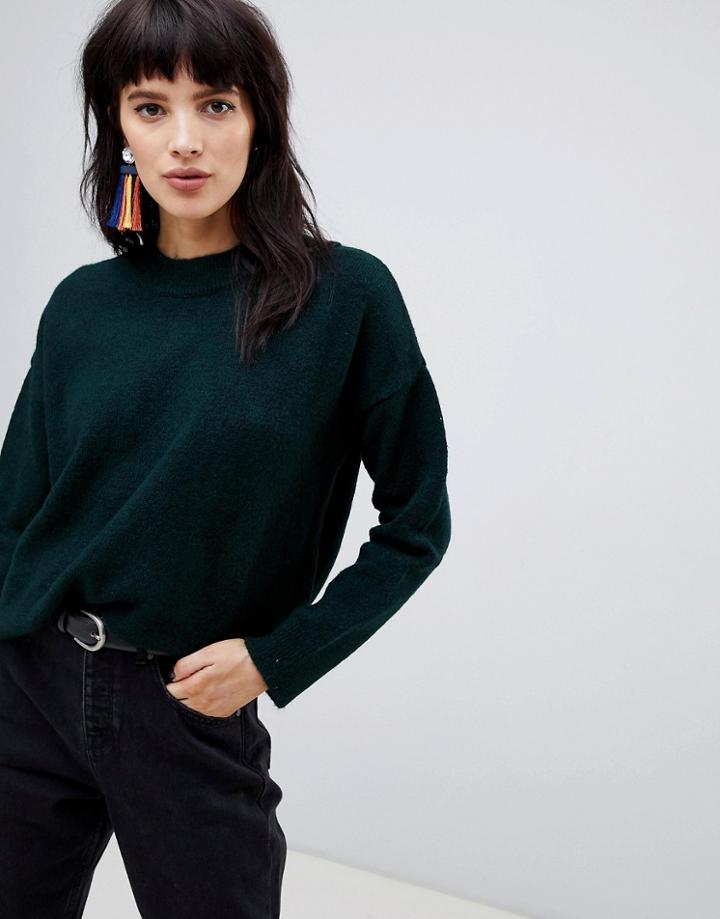 Stradivarius Ribbed Collar Jersey Sweater - Green
