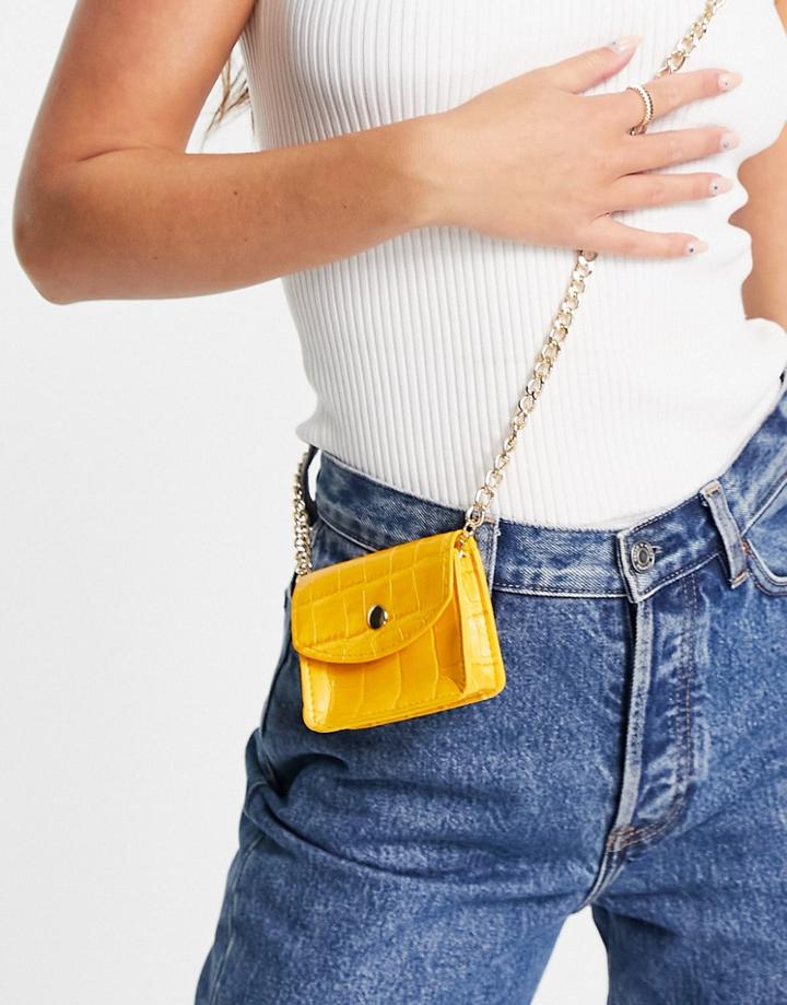 Truffle Collection Micro Mini Croc Belt Bag With Chain In Mustard-yellow