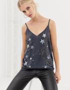 Oasis Cami Top With Star Embellishment In Gray - Multi