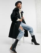 River Island Faux-fur Cuff Coat In Black