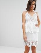 Missguided Cutwork Lace Double Layer Dress - White