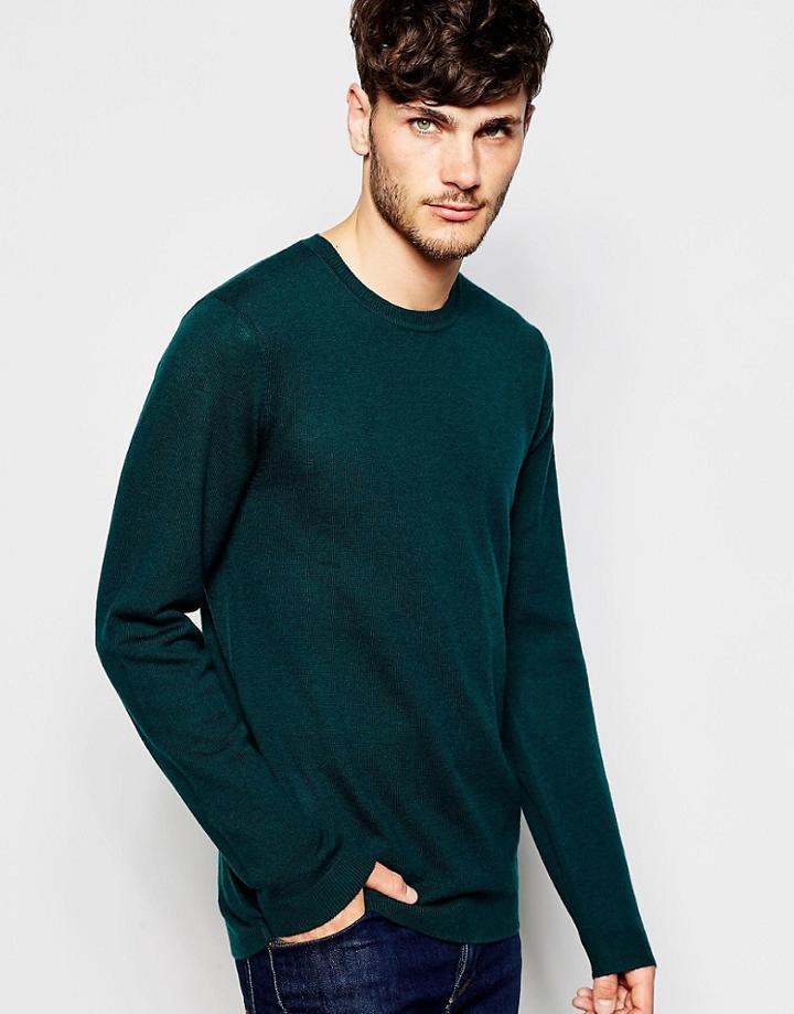 Asos Merino Crew Neck Sweater - Green