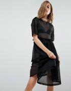 Asos T-shirt Dress In Mesh With Frill Detail - Black