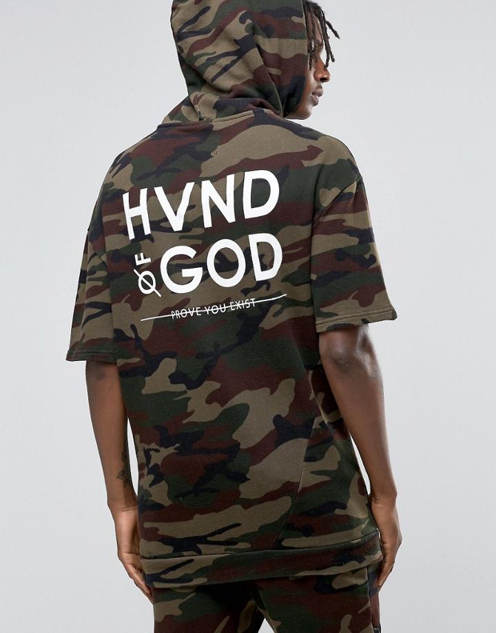 Hand Of God Camo Hoodie With Short Sleeves - Khaki