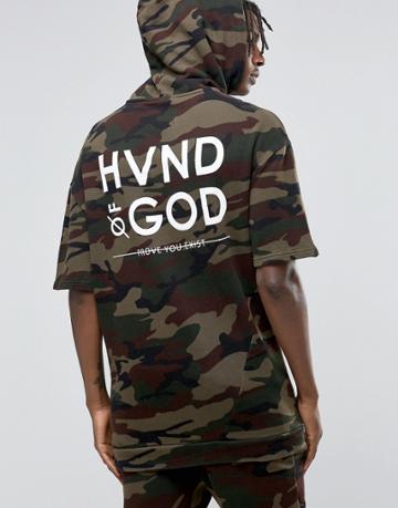 Hand Of God Camo Hoodie With Short Sleeves - Khaki