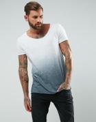 Asos Longline T-shirt With Scoop Neck In Dip Dye Textured Fabric - Gray