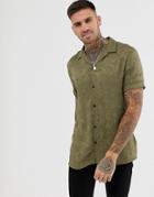 River Island Revere Collar Shirt With Paisley Jaquard In Dark Green