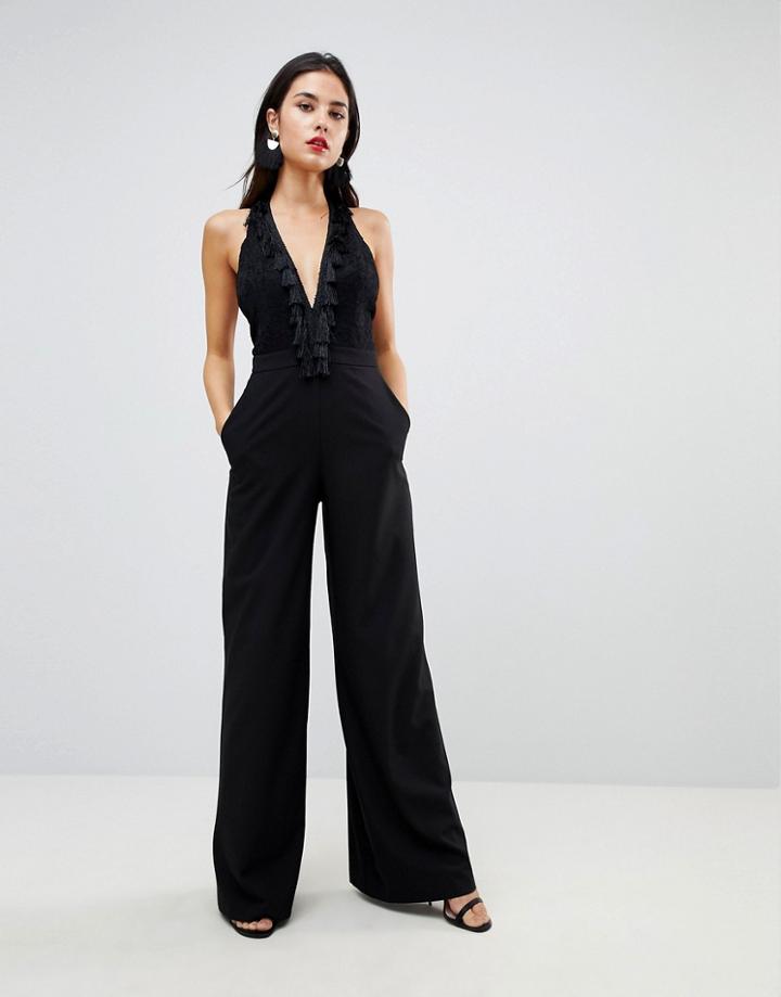 Asos Jumpsuit With Lace Top Fringing - Black