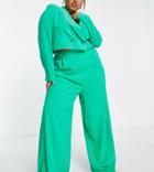 Flounce London Plus High Waist Wide Leg Pants In Bold Green - Part Of A Set