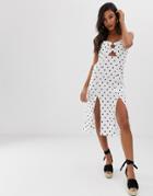 Asos Design Midi Bandeau Sundress With Ring Detail In Polka Dot-multi