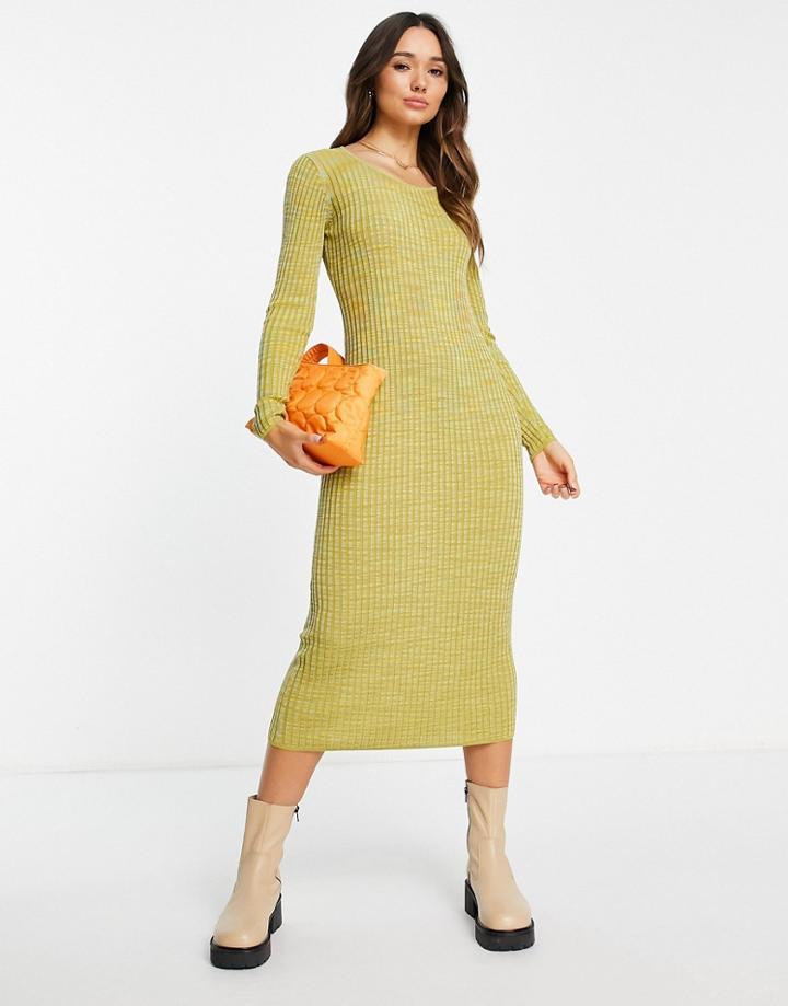 Asos Design Ribbed Midi Dress With Open Back Detail In Space Dye-multi