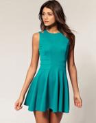 Asos Waisted Dress With Cut Out Shoulder Detail - Blue