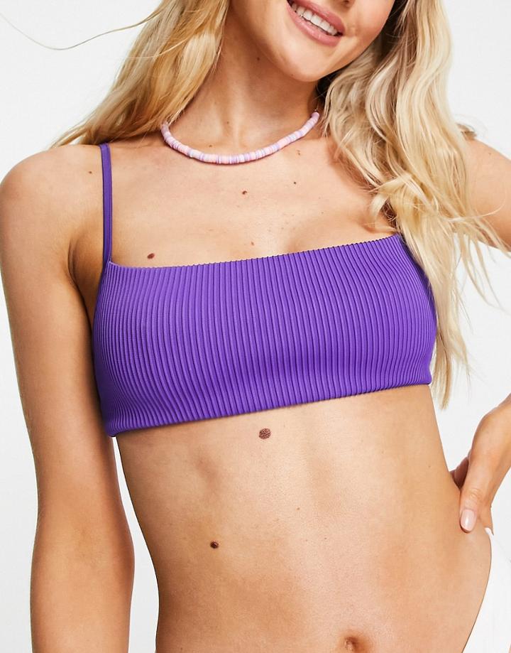 Weekday Recycled Polyamide Textured Square Neck Bikini Top In Bright Purple