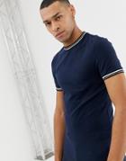 Asos Design Muscle Fit T-shirt With Tipping In Navy - Navy