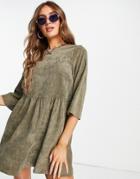 In The Style Smock Mini Dress In Khaki-green