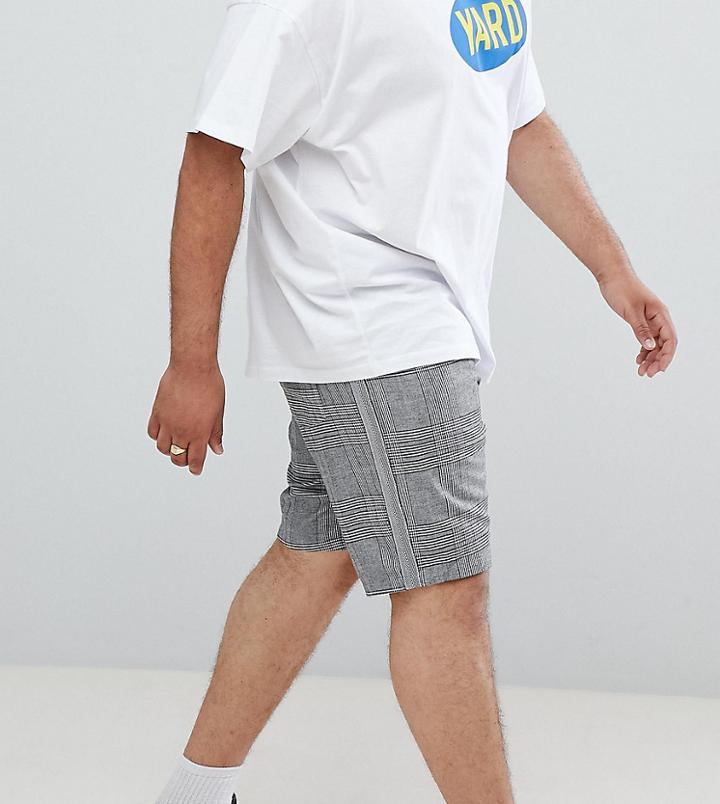 Asos Design Plus Slim Shorts In Monochrome Check With Side Taping - Gray
