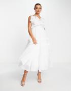 Dream Sister Jane Bridal Tiered Cami Dress With Frill Edges-white