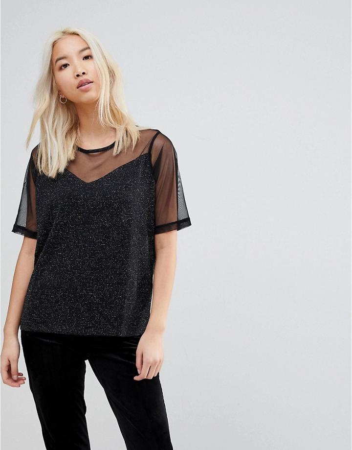 B.young Sheer Panel Blouse - Black