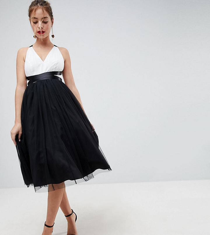 Asos Petite Premium Tulle Midi Prom Dress With Ribbon Ties - Multi