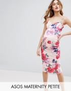 Asos Maternity Petite Deep Plunge Floral Strappy Midi Dress - Pink