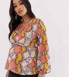 Flounce London Maternity Wrap Top In Multi Snake - Multi
