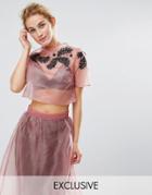 Hope & Ivy Crop Top In Organza With Embroidery Co-ord - Pink