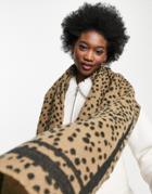 Pieces Recycled Polyester Scarf In Brown Spot & Stripe Print-multi