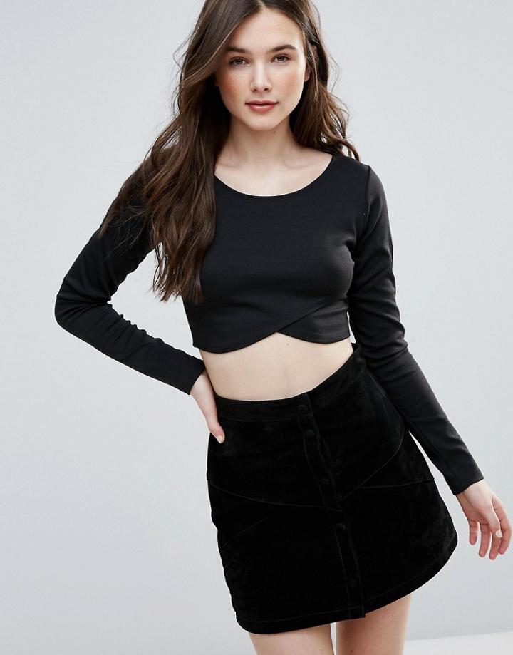 Brave Soul Long Sleeve Crop Top - Black