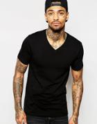 Asos Design Muscle Fit T-shirt With V Neck And Stretch - Black
