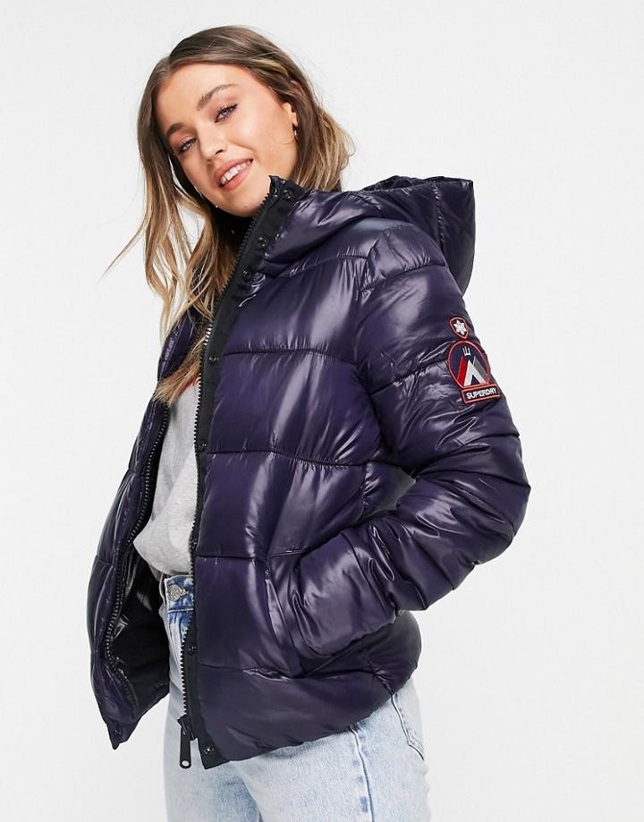 Superdry Toya High Shine Padded Jacket In Purple-navy