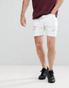 Siksilk Super Skinny Denim Shorts In White With Distressing - White