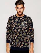 Pull & Bear Sweat With Floral Print - Blue