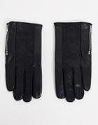 Asos Design Leather Gloves In Black With Mock Croc Panel