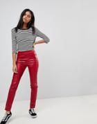 Noisy May Front Seam Pu Legging - Red