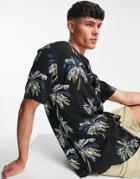 Jack & Jones Originals Revere Collar Shirt In Black Palm Tree Print