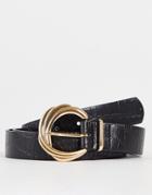 Asos Design Gold Buckle Belt In Black Croc